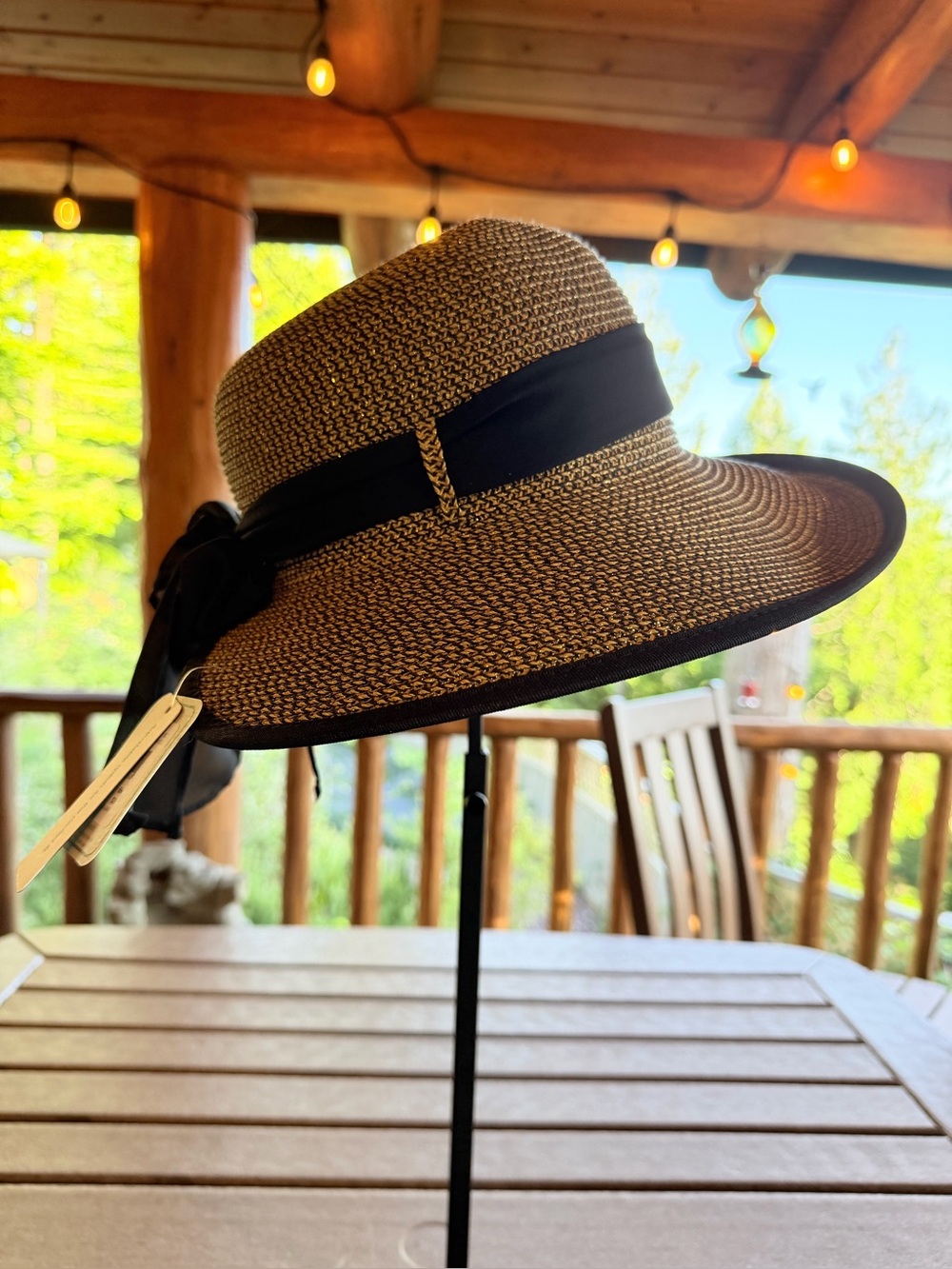 San Diego Hat Company Tan Sun Hat with Black Bow, Adjustable - Picture 2 of 8